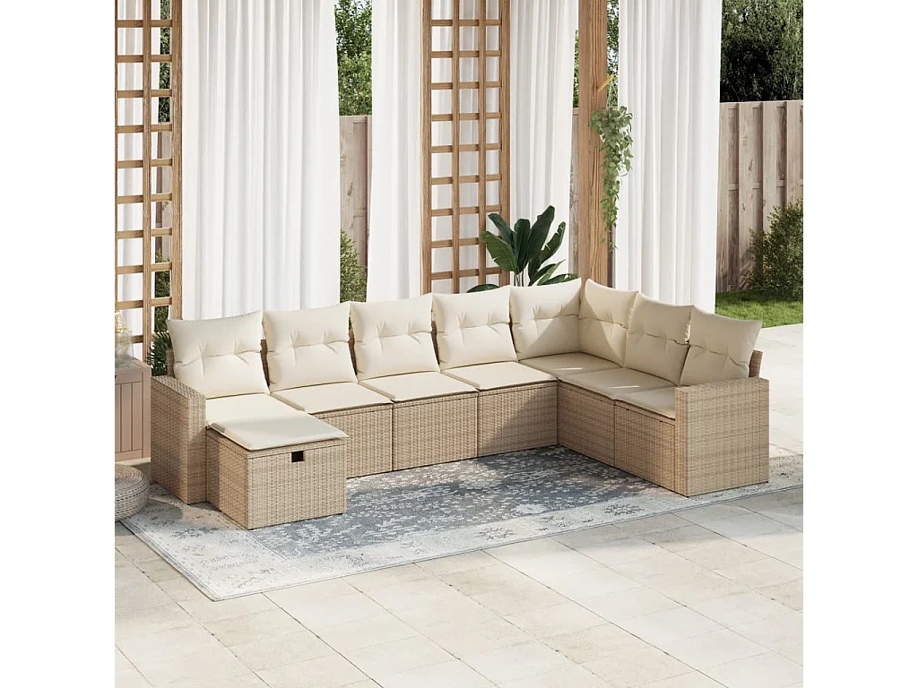 8-delige Loungeset met kussens poly rattan beige