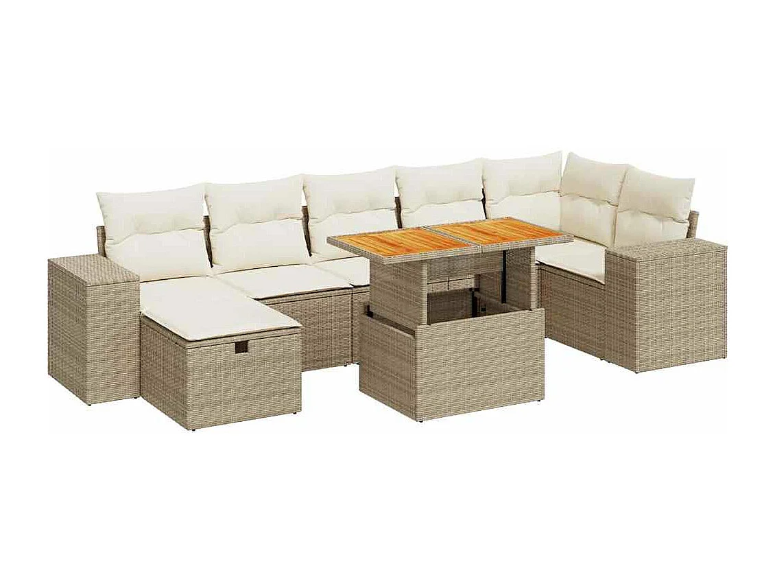 5-delige Loungeset met kussens poly rattan en acaciahout beige