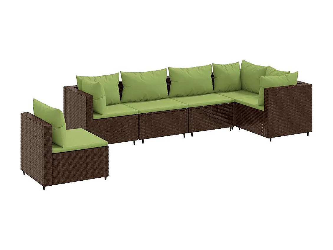 Set muebles de jardín 6 piezas y cojines ratán sintético marrón