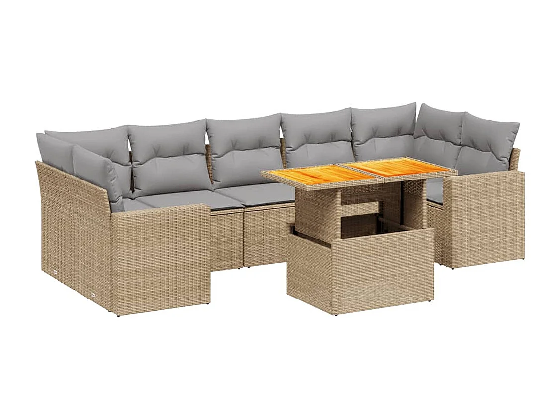 Salon de jardin avec coussins 8 pièces beige résine tressée