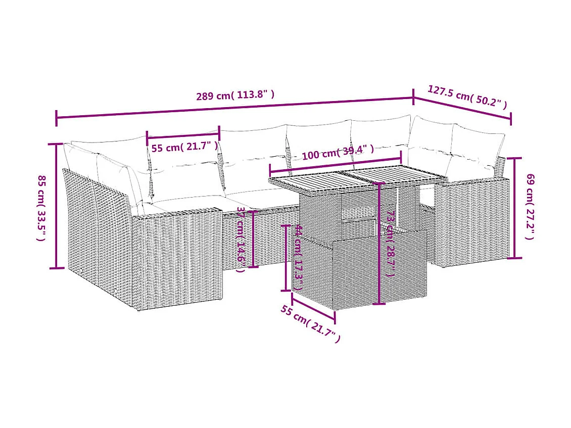 Salon de jardin avec coussins 8 pièces beige résine tressée