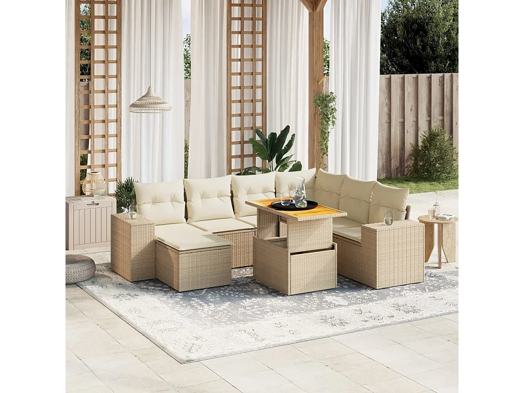 Juego de sofás de jardín con cojines beige 8 piezas ratán PE