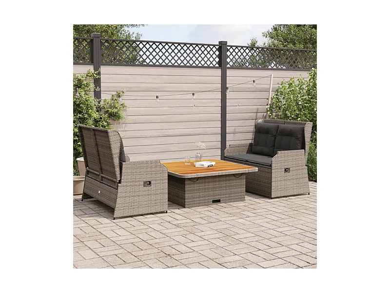 Salon de jardin 3 pièces avec coussins Gris Résine tressée