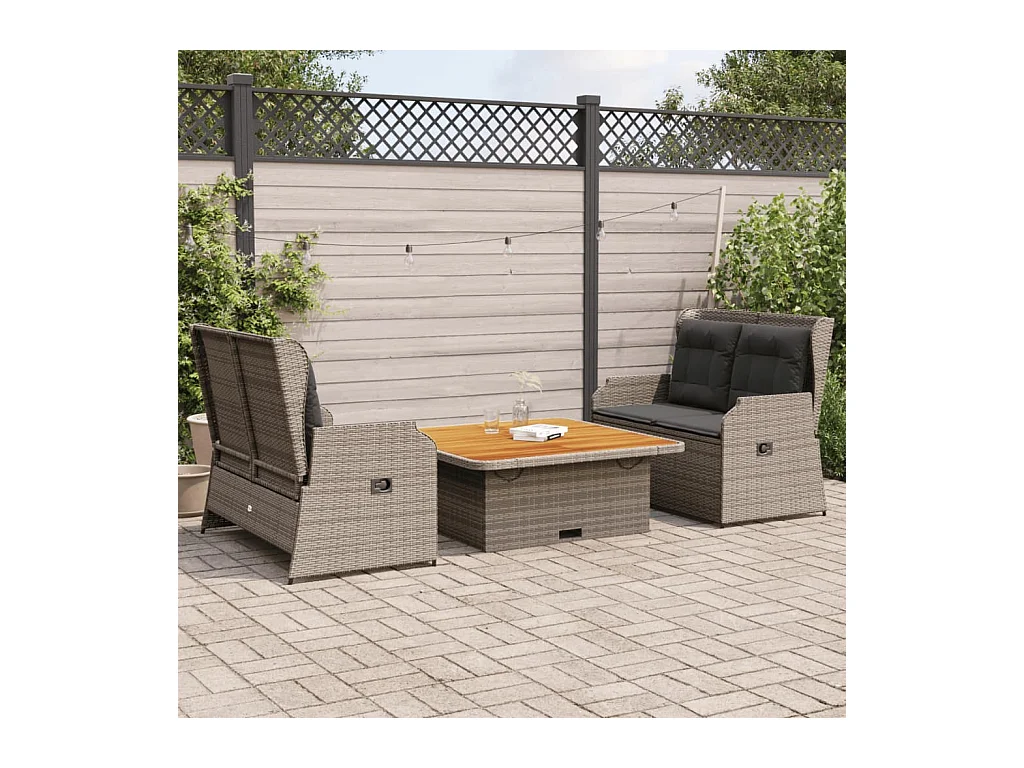 Salon de jardin 3 pièces avec coussins Gris Résine tressée