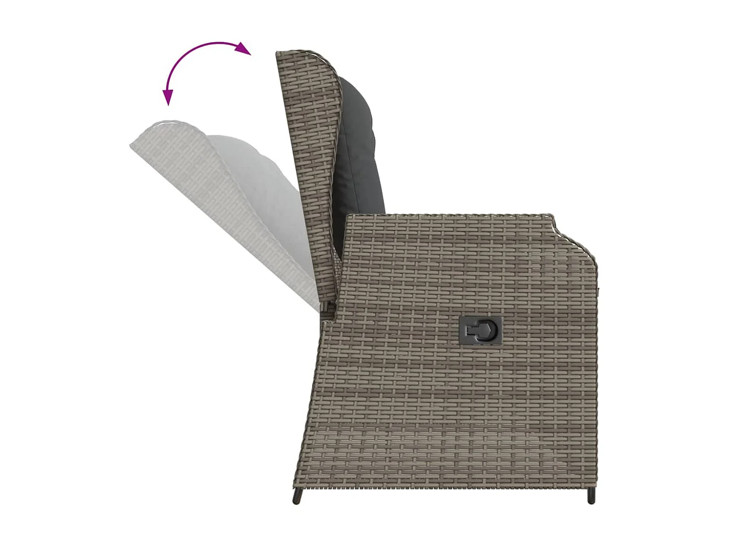 Set de muebles de jardín 3 piezas y cojines ratán sintético gris