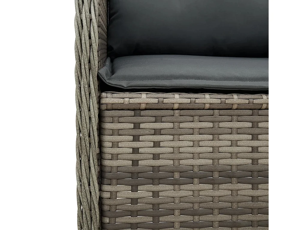 Set de muebles de jardín 3 piezas y cojines ratán sintético gris