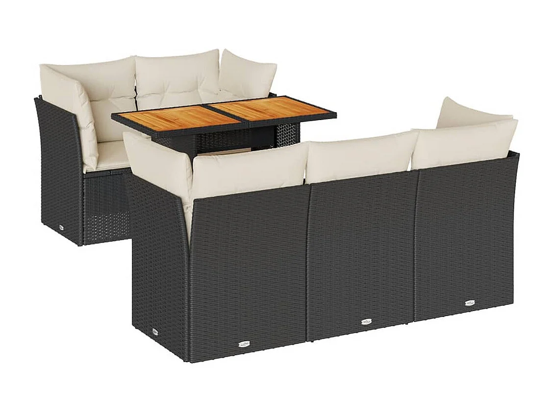 6-delige Loungeset met kussens poly rattan zwart