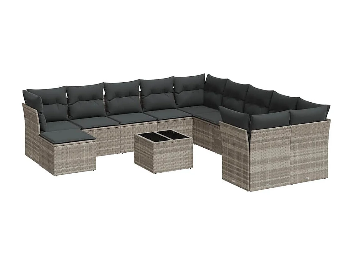 12-delige Loungeset met kussens poly rattan lichtgrijs