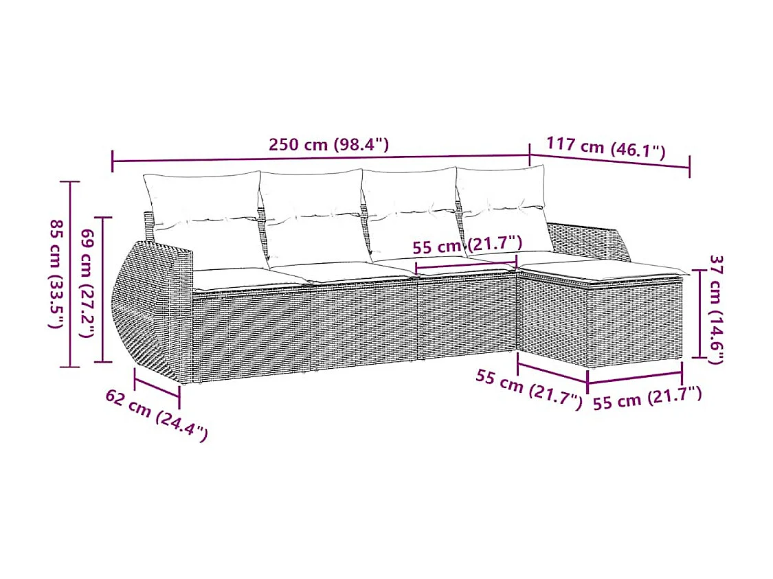 Salon de jardin 5 pièces avec coussins gris clair résine tressée
