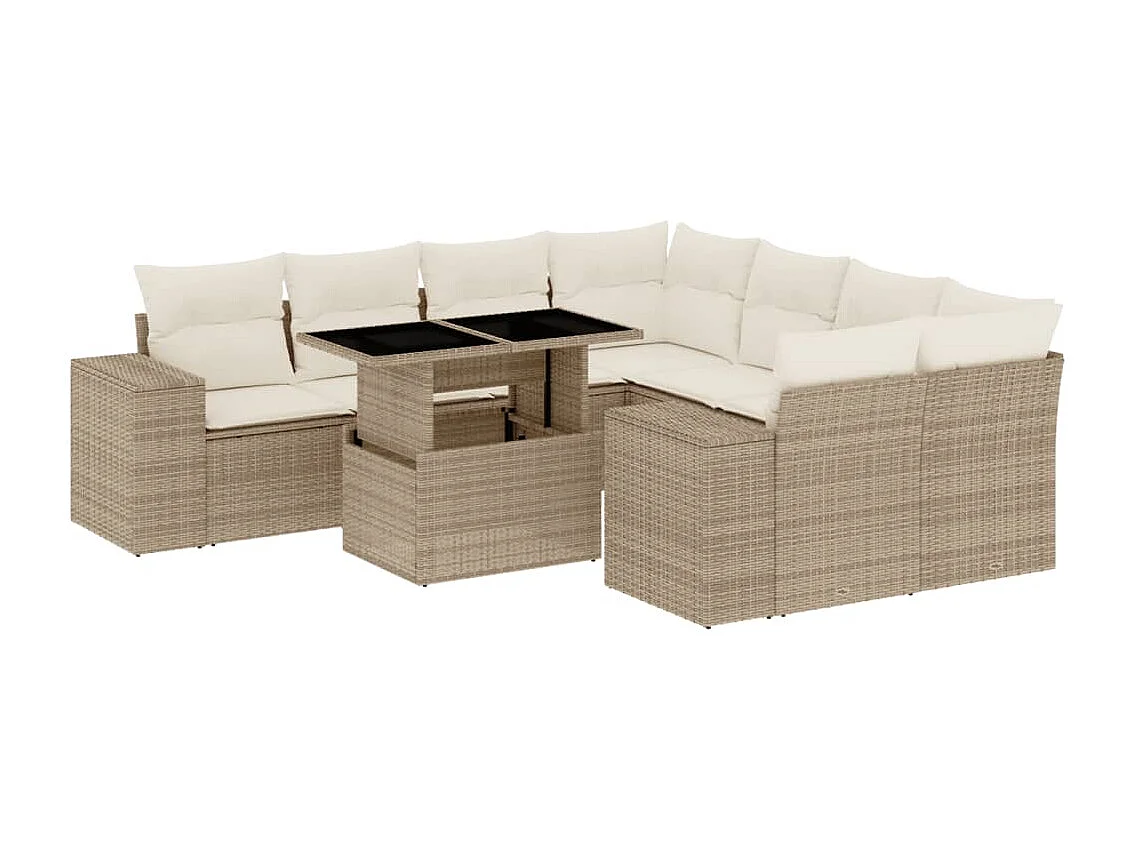 9-delige Loungeset met kussens poly rattan beige