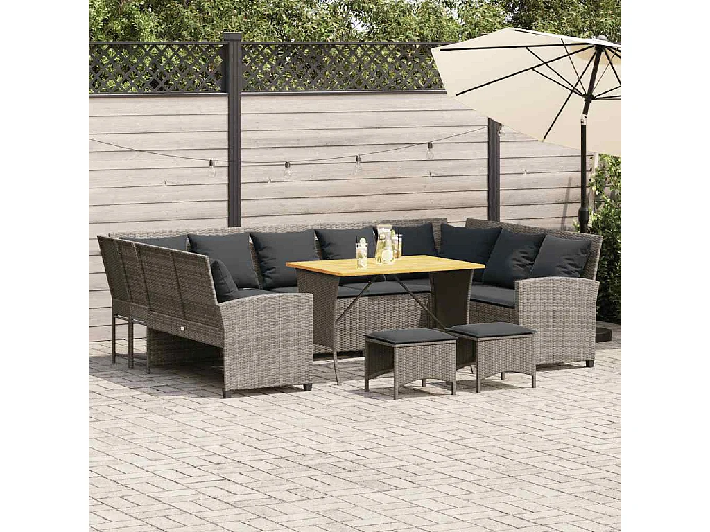 4-delige Loungeset met kussens poly rattan grijs