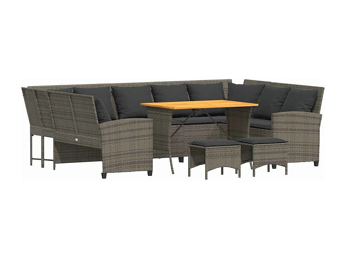 4-delige Loungeset met kussens poly rattan grijs