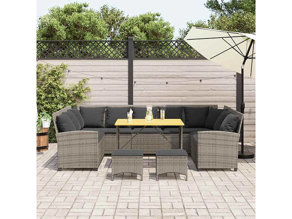 4-delige Loungeset met kussens poly rattan grijs