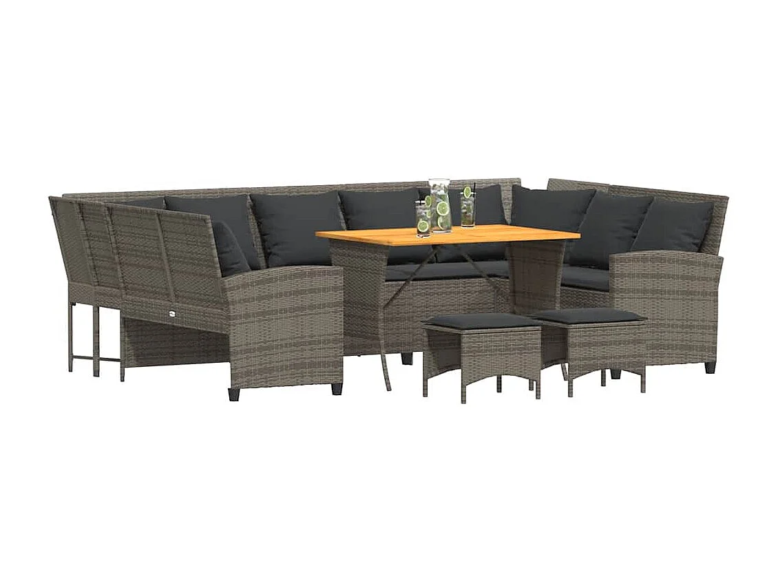 4-delige Loungeset met kussens poly rattan grijs