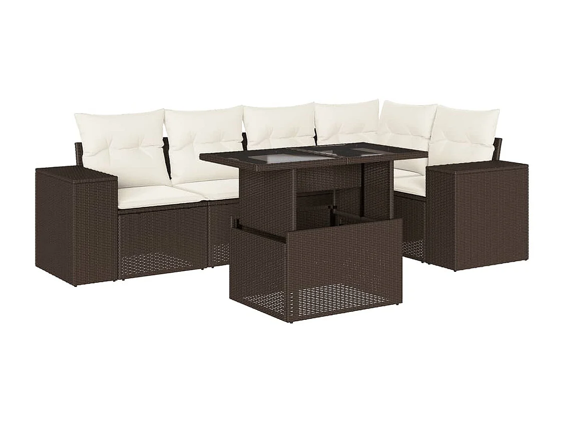 Set sofás de jardín 6 piezas y cojines ratán sintético marrón