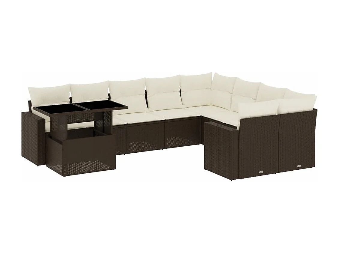 Salon de jardin 10 pièces avec coussins marron résine tressée