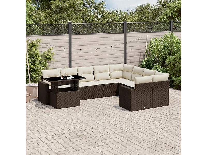 10-delige Loungeset met kussens poly rattan bruin