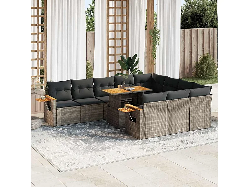 10 peças conjunto sofás jardim almofadões vime PE/acácia cinzento