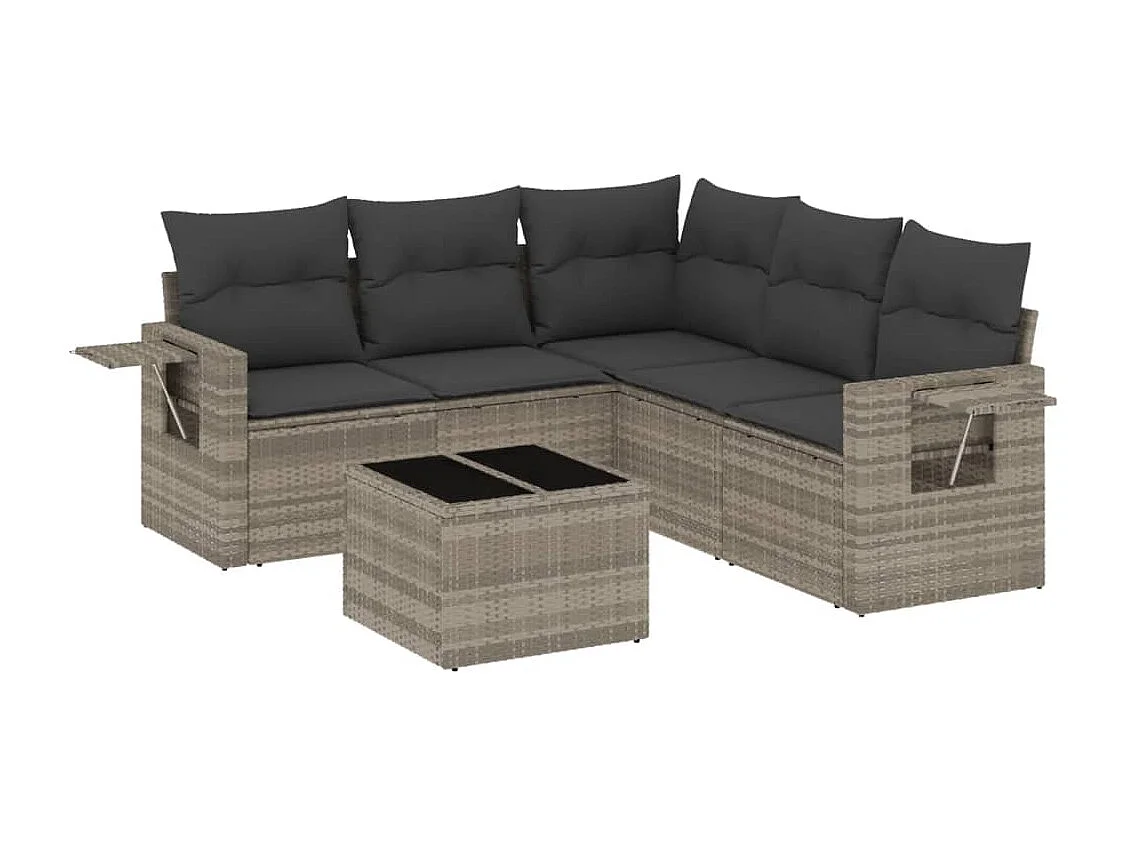 6-delige Loungeset met kussens poly rattan lichtgrijs