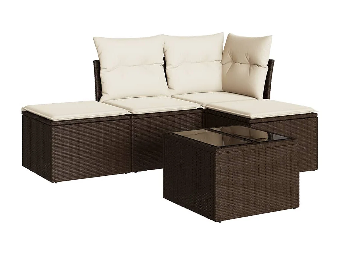 Salon de jardin avec coussins 5 pièces marron résine tressée