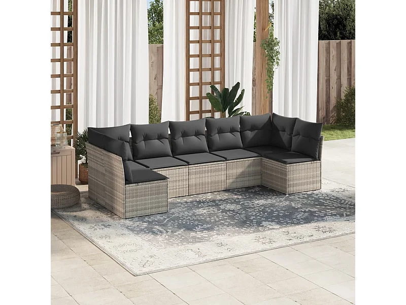 Salon de jardin avec coussins 7 pièces gris clair résine tressée