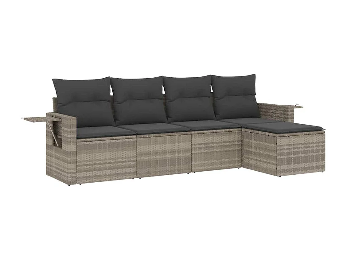 Salon de jardin 5 pièces avec coussins gris clair résine tressée