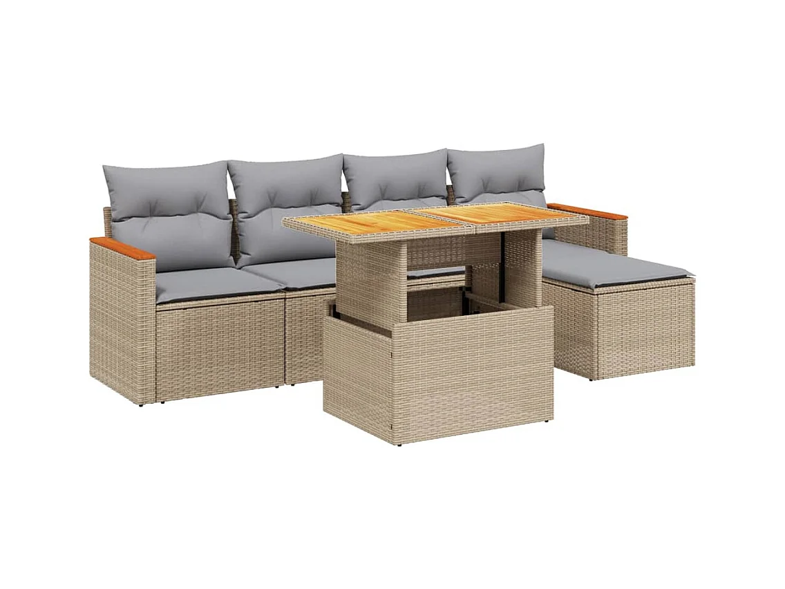 Salon de jardin avec coussins 6 pièces beige résine tressée