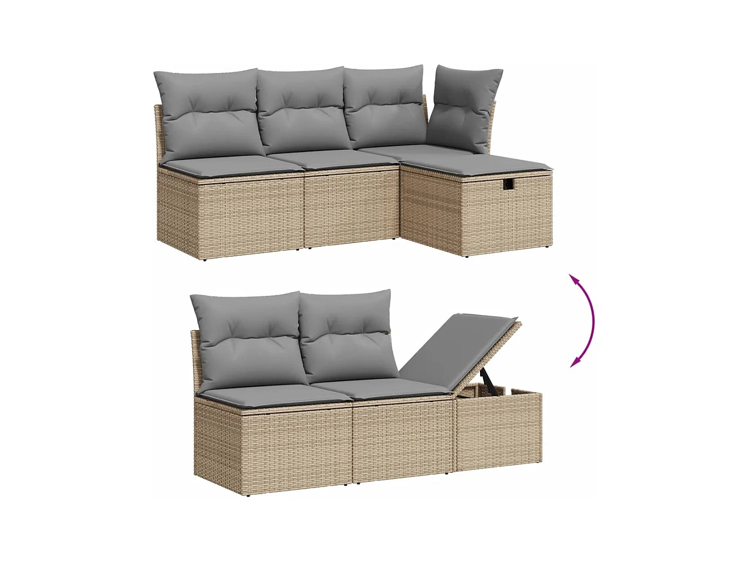 Salon de jardin avec coussins 6 pièces beige résine tressée