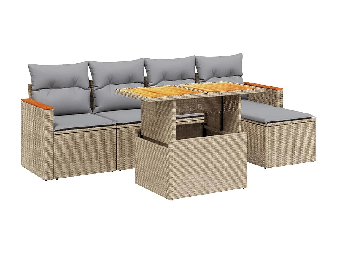 6-delige Loungeset met kussens poly rattan beige