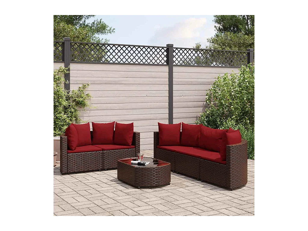 Salon de jardin avec coussins 6 pièces marron résine tressée