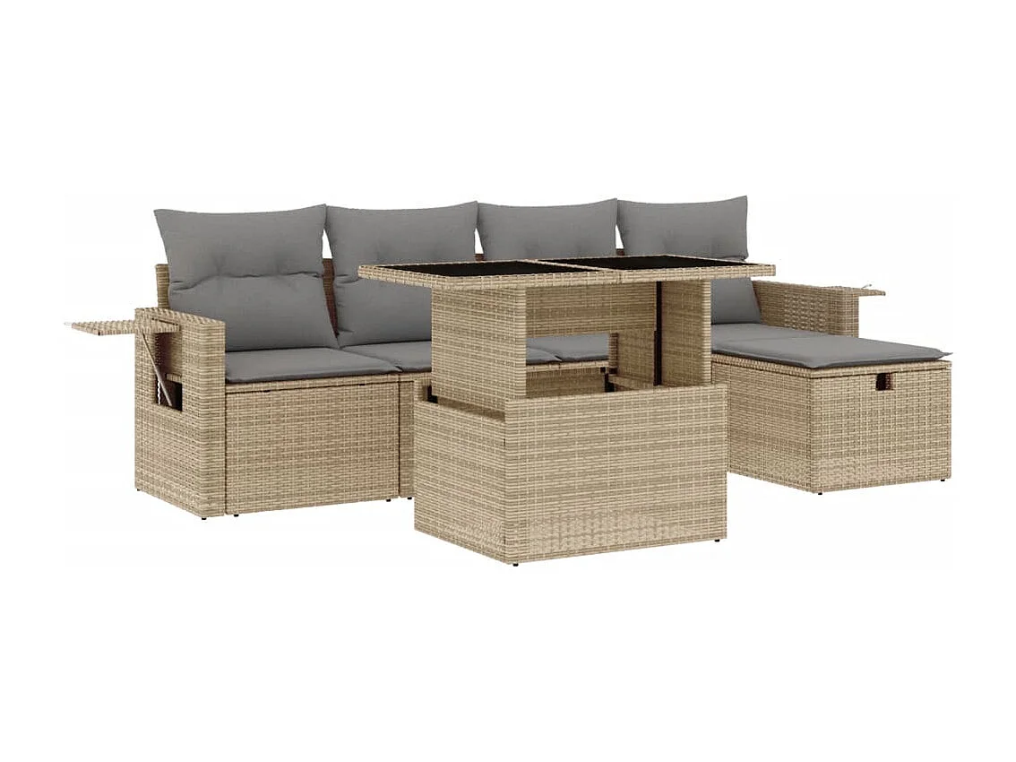 Salon de jardin avec coussins 6 pièces beige résine tressée
