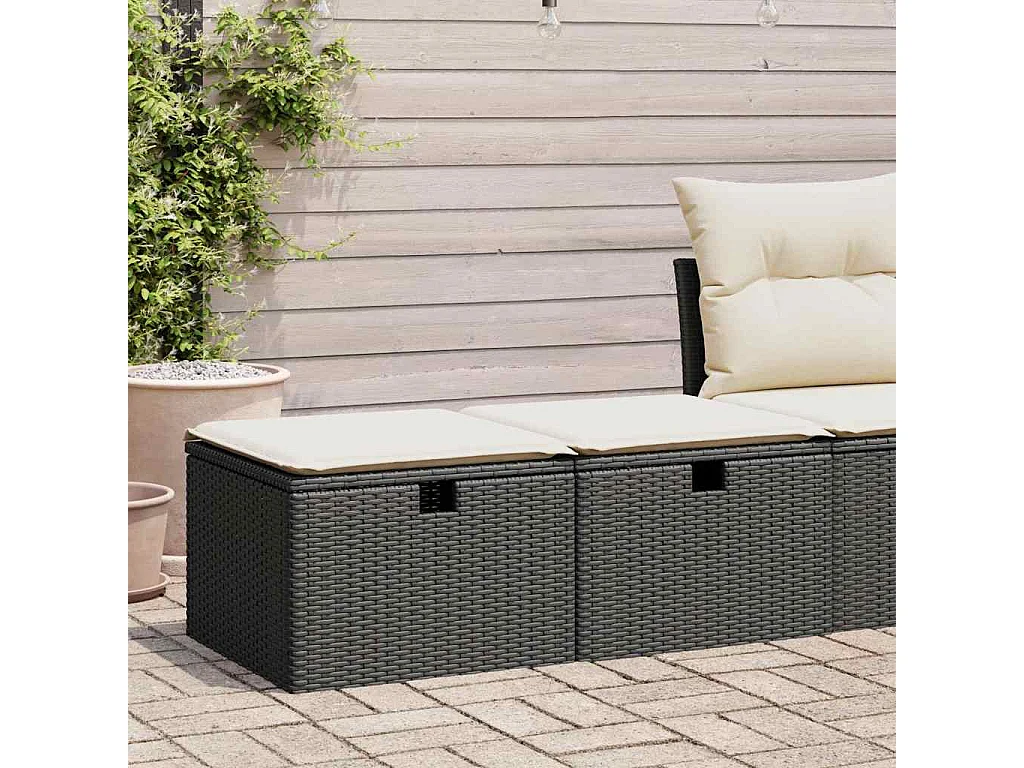 2-delige Loungeset met kussens poly rattan acacia zwart