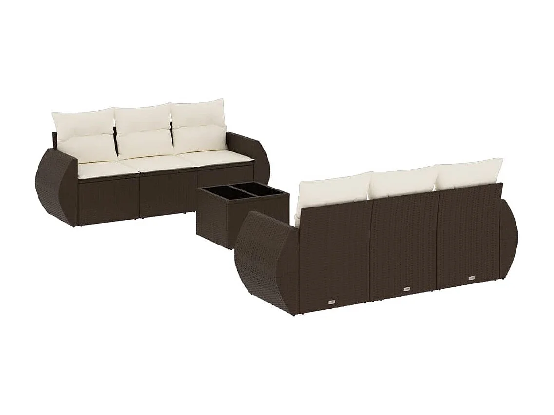 7-delige Loungeset met kussens poly rattan bruin