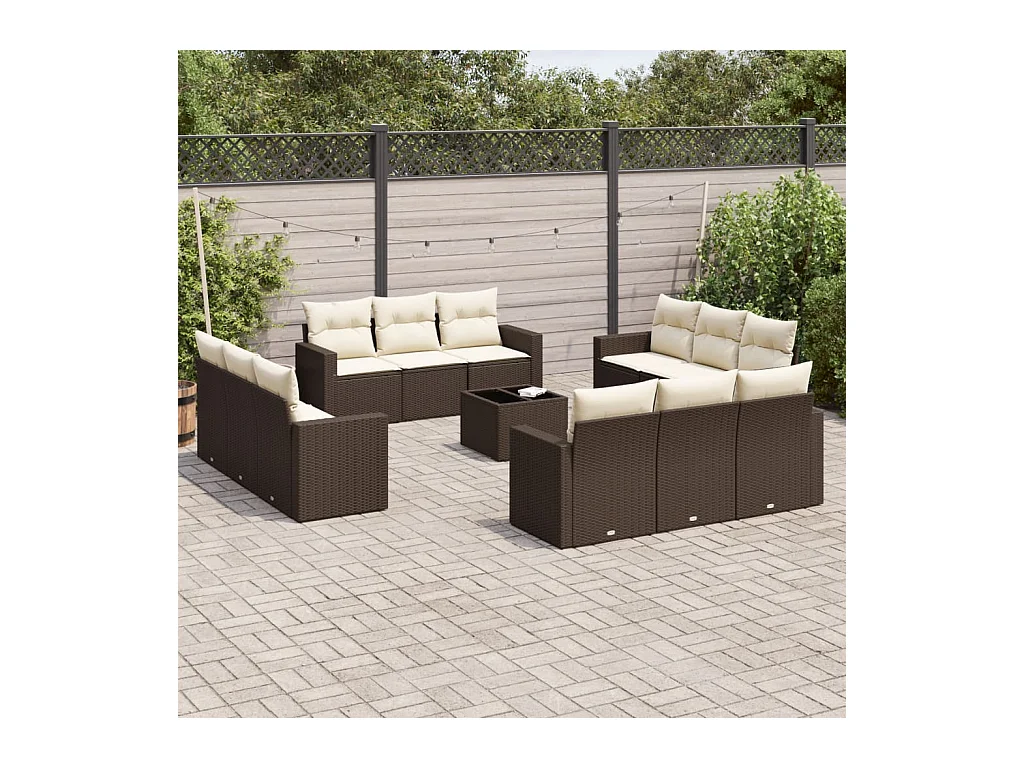 Salon de jardin avec coussins 13 pièces marron résine tressée