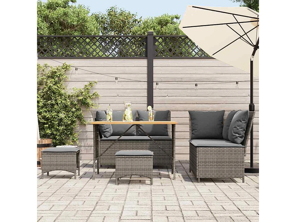 Salon de jardin 5 pièces avec coussins gris résine tressée