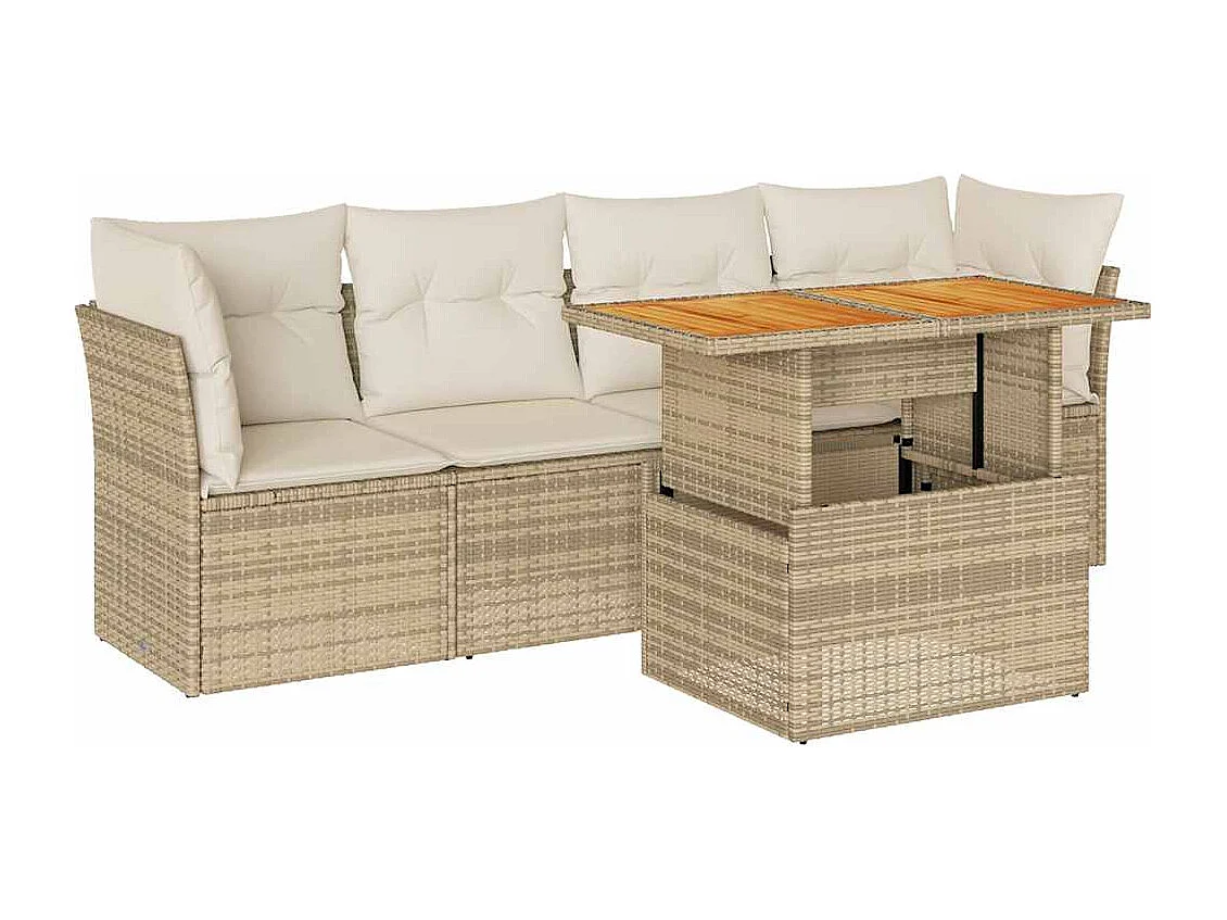 5-delige Loungeset met kussens poly rattan beige