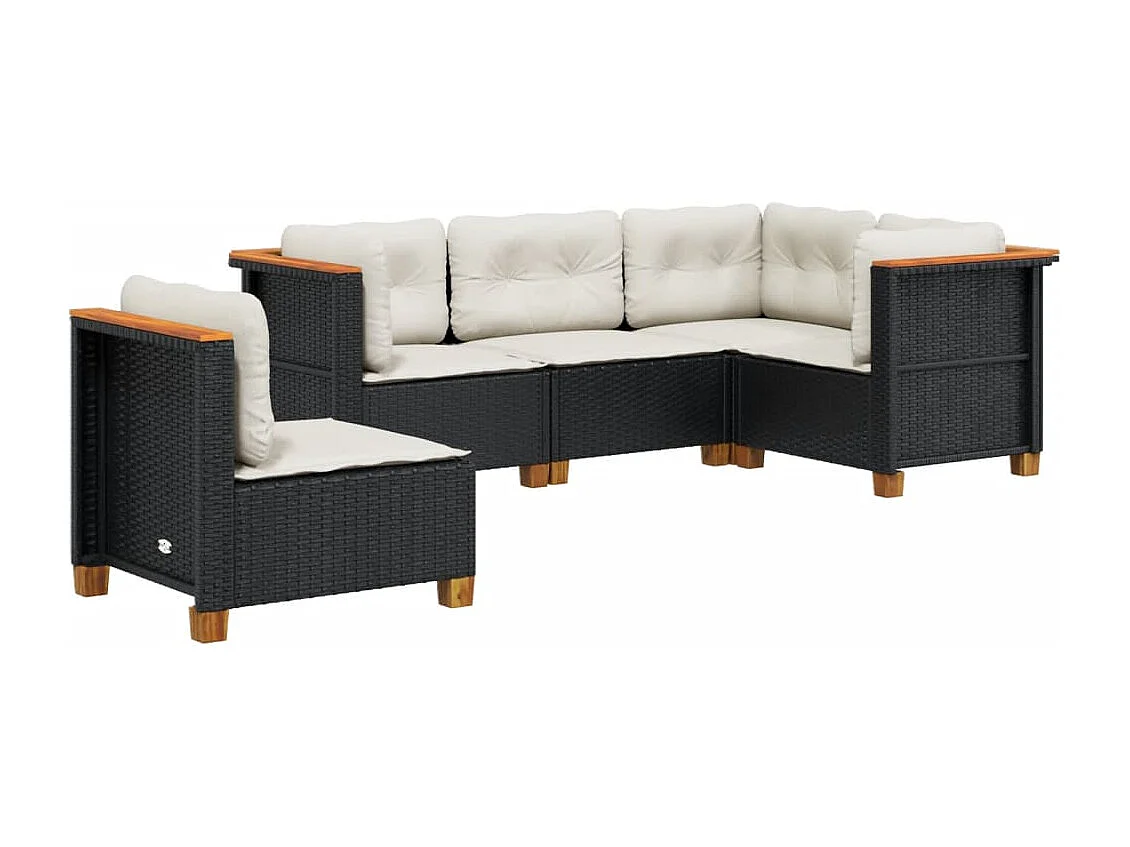 Set de muebles de jardín 5 piezas y cojines ratán sintético negro