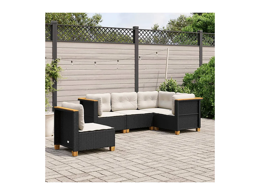 Salon de jardin 5 pièces avec coussins noir résine tressée