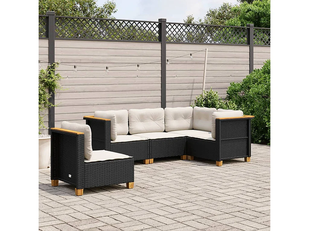 Salon de jardin 5 pièces avec coussins noir résine tressée