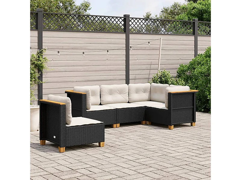 Salon de jardin 5 pièces avec coussins noir résine tressée