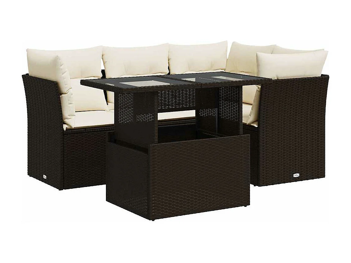 Set comedor de jardín 5 piezas y cojines ratán sintético marrón