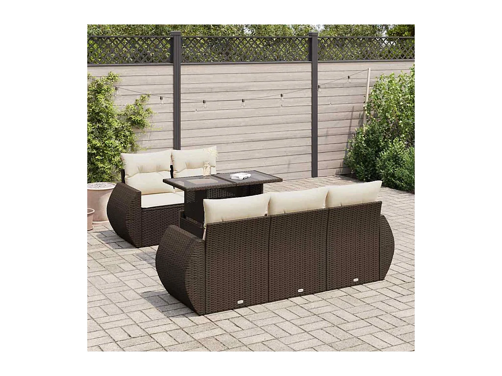 6-delige Loungeset met kussens poly rattan bruin