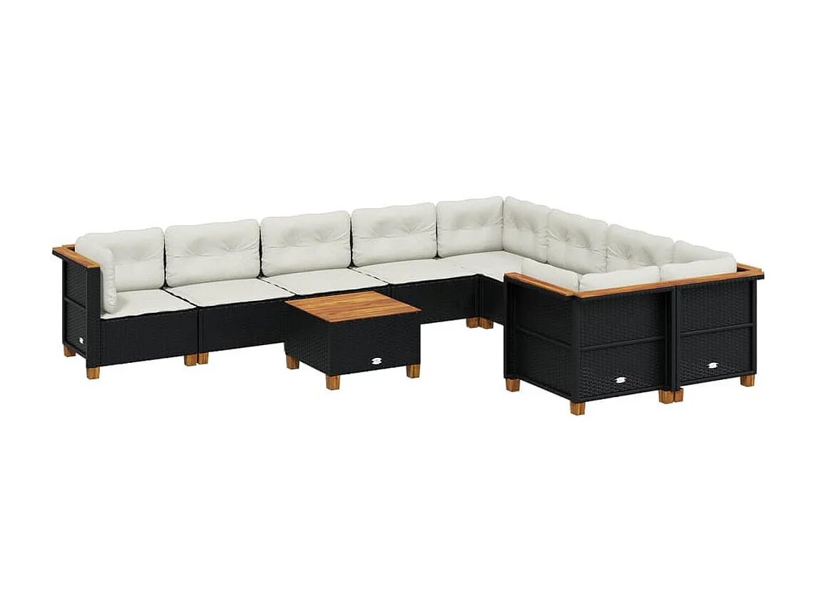 10 peças conjunto sofás de jardim com almofadões vime PE preto