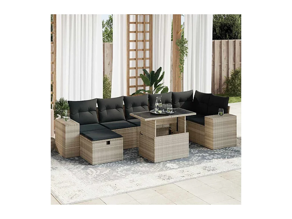 5-delige Loungeset met kussens poly rattan lichtgrijs