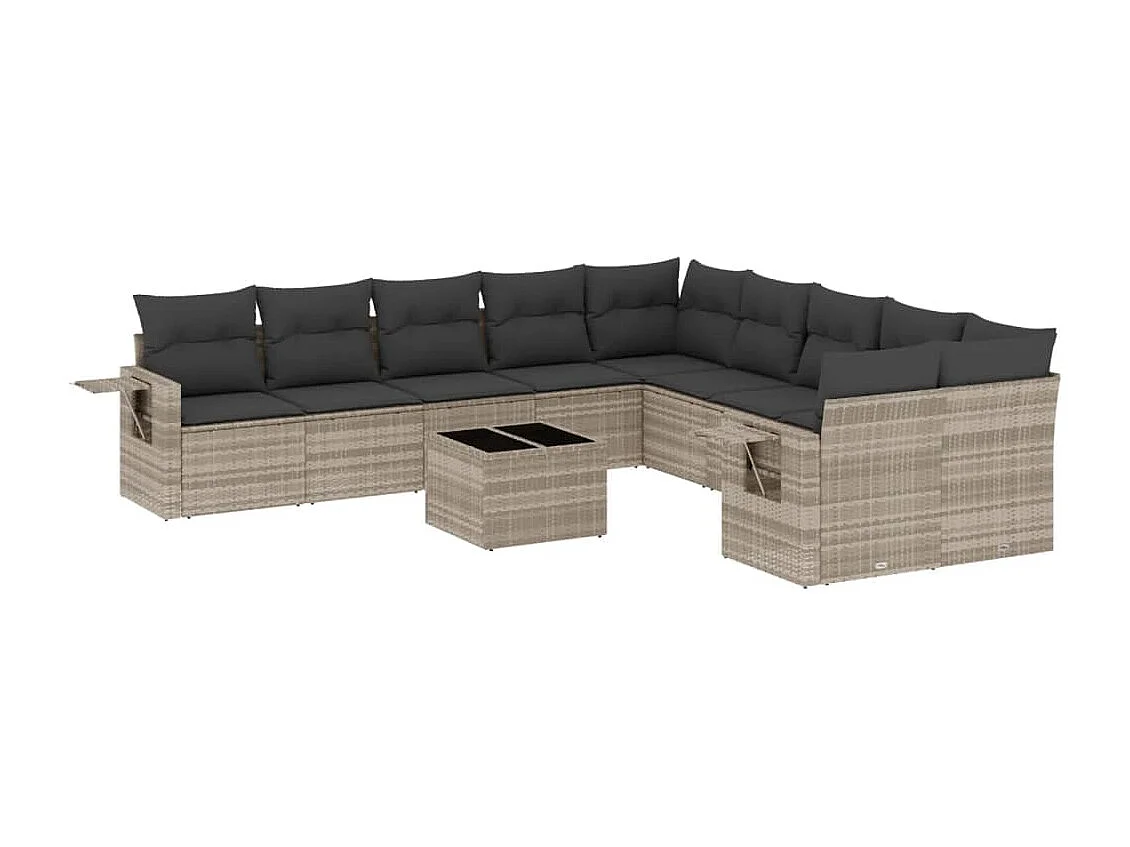 Set de sofás de jardín 11 piezas y cojines ratán sintético gris
