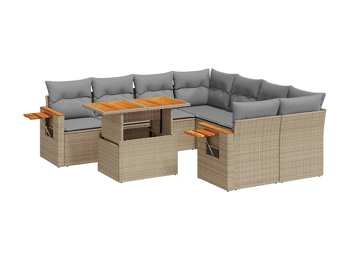 Salon de jardin avec coussins 9 pièces beige résine tressée