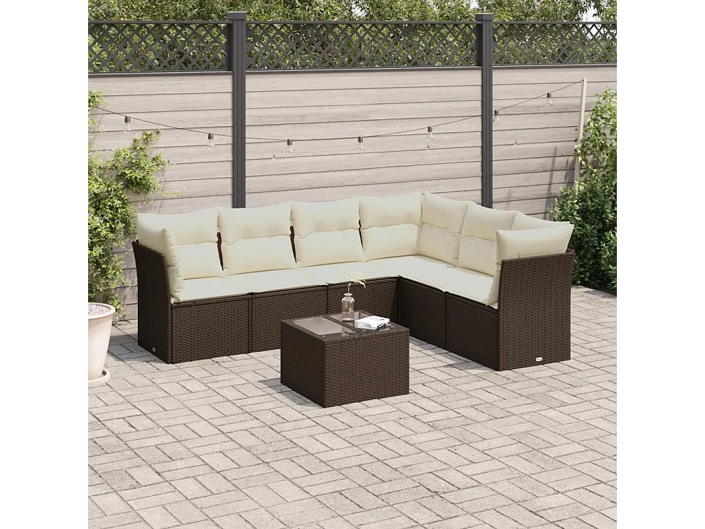Salon de jardin avec coussins 7 pièces marron résine tressée