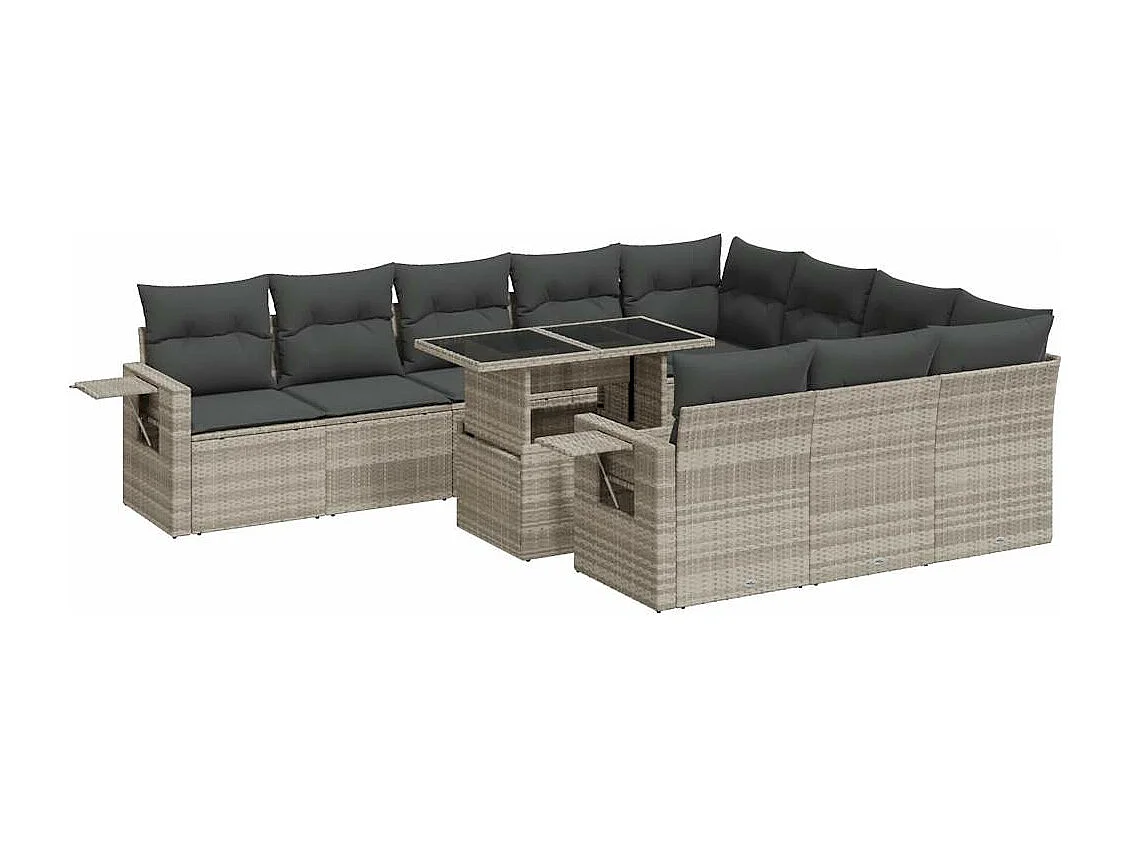 Set de sofás de jardín 11 piezas y cojines ratán sintético gris
