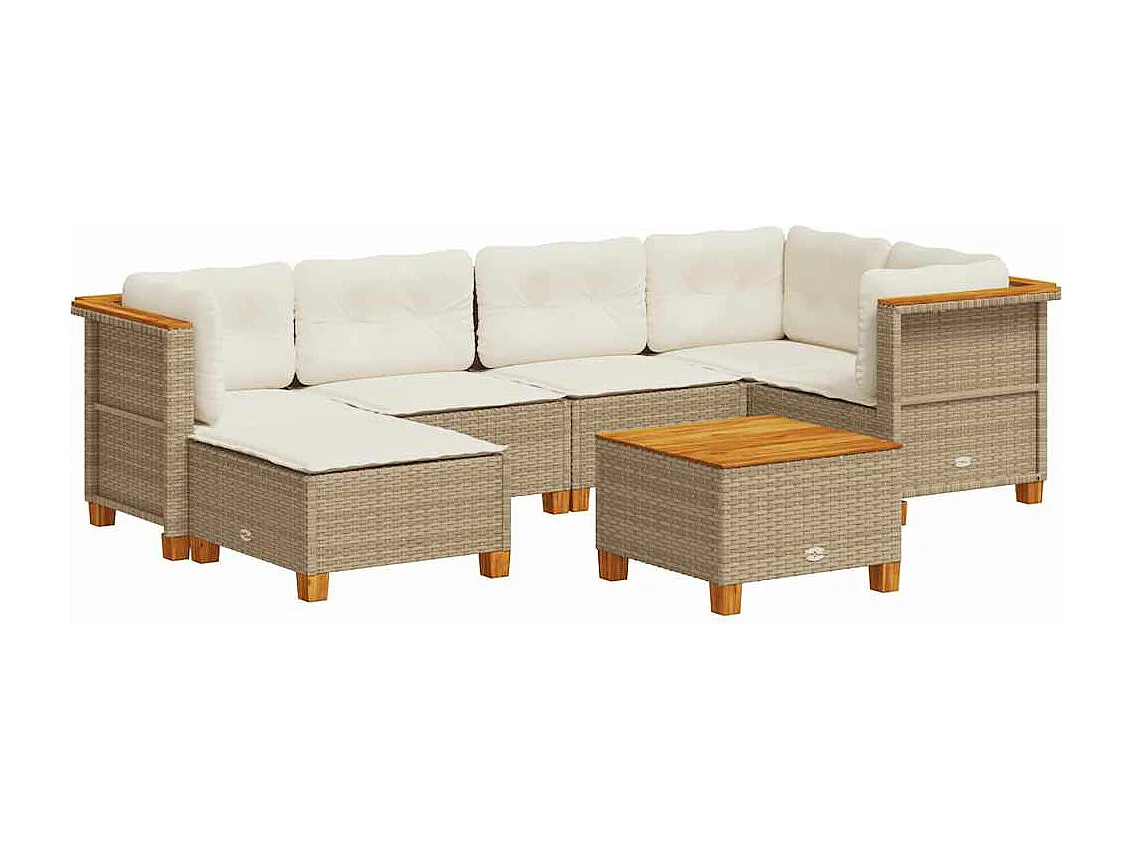 Salon de jardin avec coussins 7 pièces beige résine tressée