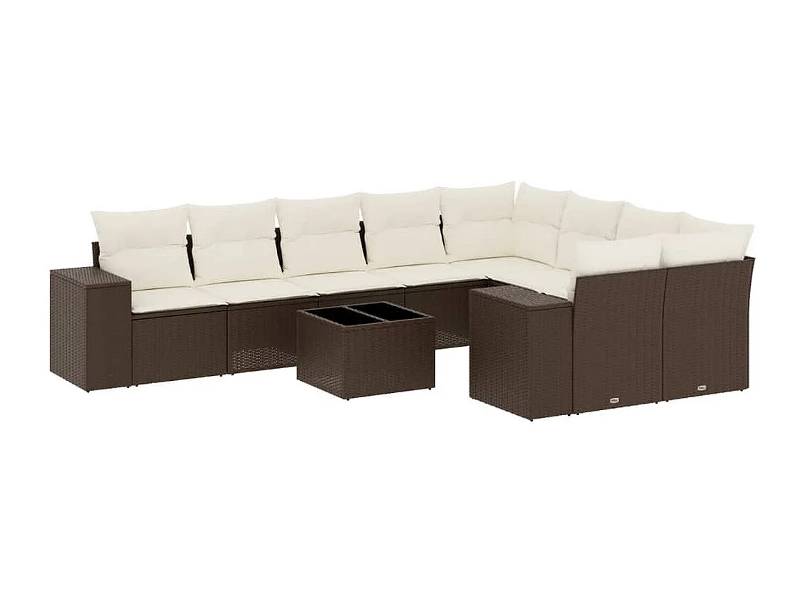 10-delige Loungeset met kussens poly rattan bruin